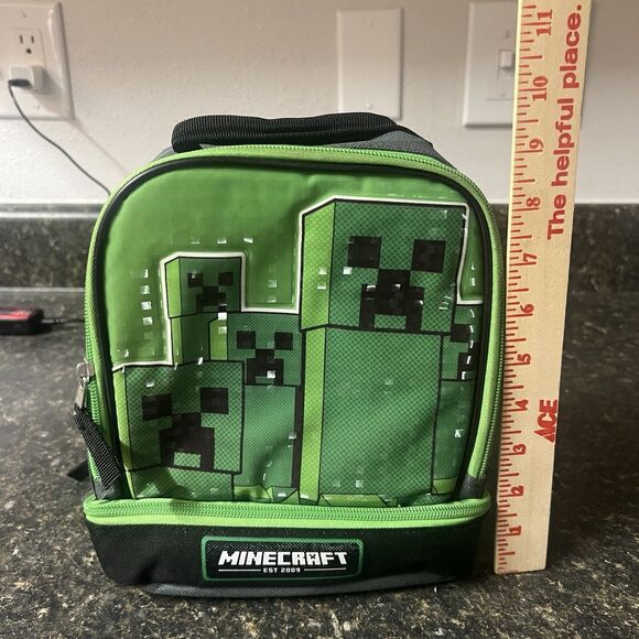 Minecraft School Soft Insulated Dual Lunch Box Tote Kit Bag Boys Creeper - Picture 5 of 6